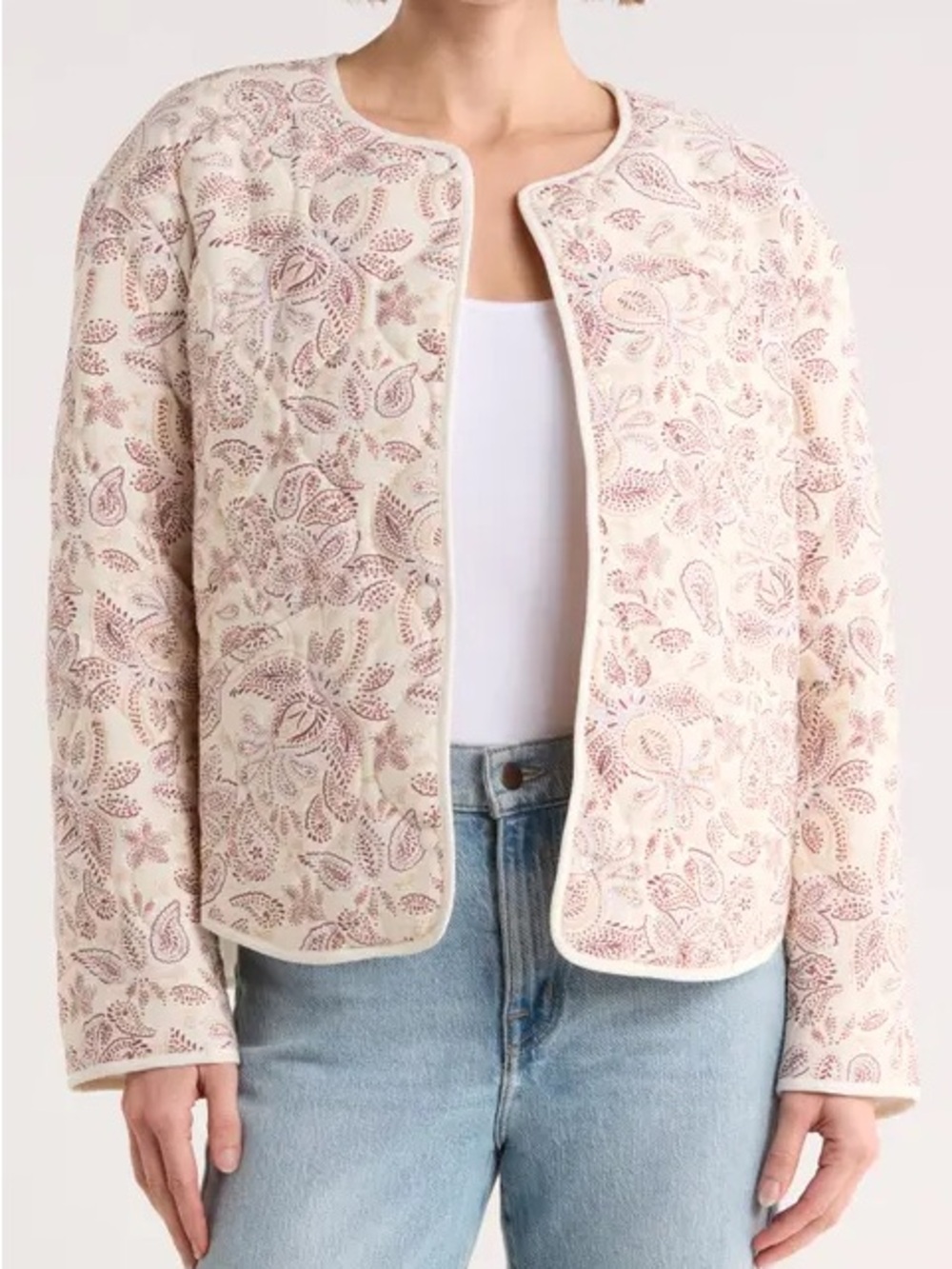 Melrose & Market Quilted Floral Paisley Snap Front Jacket L